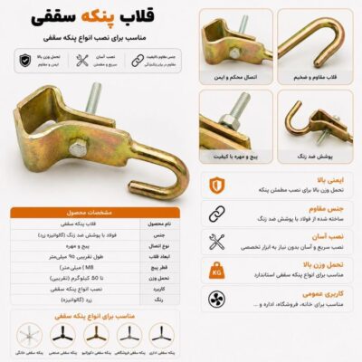 قلاب پنکه سقفی مخصوص اتصال به تیرآهن