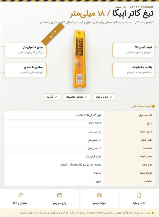 اینفوگرافیک تیغ کاتر اپیکا کد 10055 تیغ کاتر اپیکا کد 10055