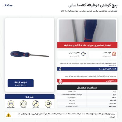 پیچ گوشتی دوطرفه ۶×۱۰۰ سالی با تیغه جداشدنی