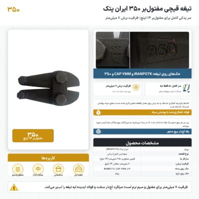 تیغه قیچی مفتول بر ۳۵۰ ایران پتک با ظرفیت برش ۷ میلی‌متر