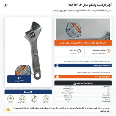 اینفوگرافیک آچار فرانسه وادفو مدل WAW1106