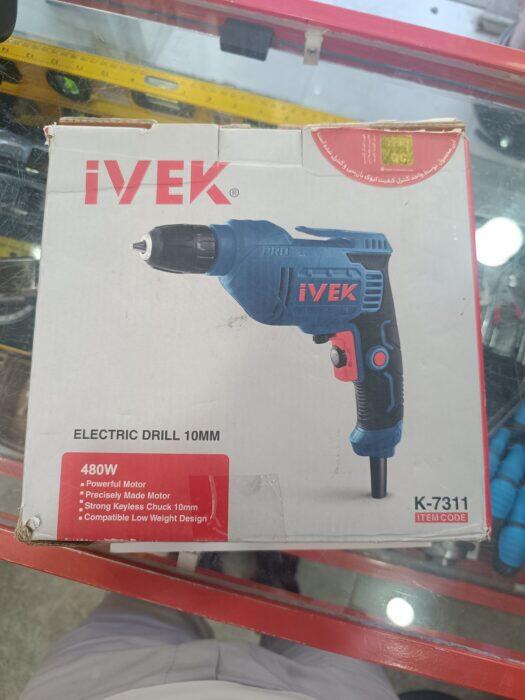 جعبهٔ دریل ایوک K-7311 با درج ELECTRIC DRILL 10MM و 480W و برچسب کنترل کیفیت