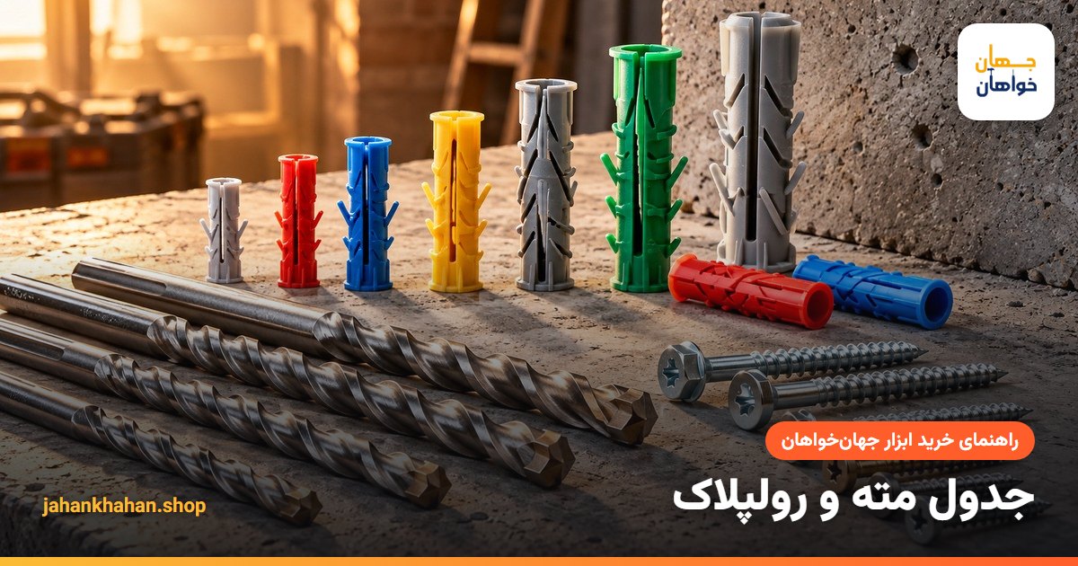 رولپلاکهای رنگی و مته دیوار روی سطح بتنی